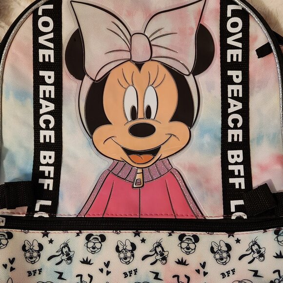 Disney Minnie Mouse Love Peace BFF Backpack With Lunchbox - Picture 1 of 16